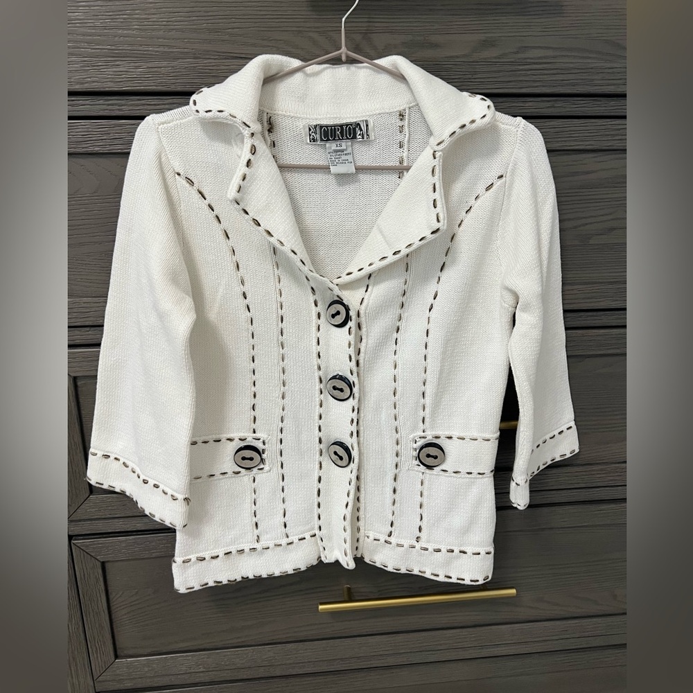 Petite Knit Cardigan with Contrast Stitching